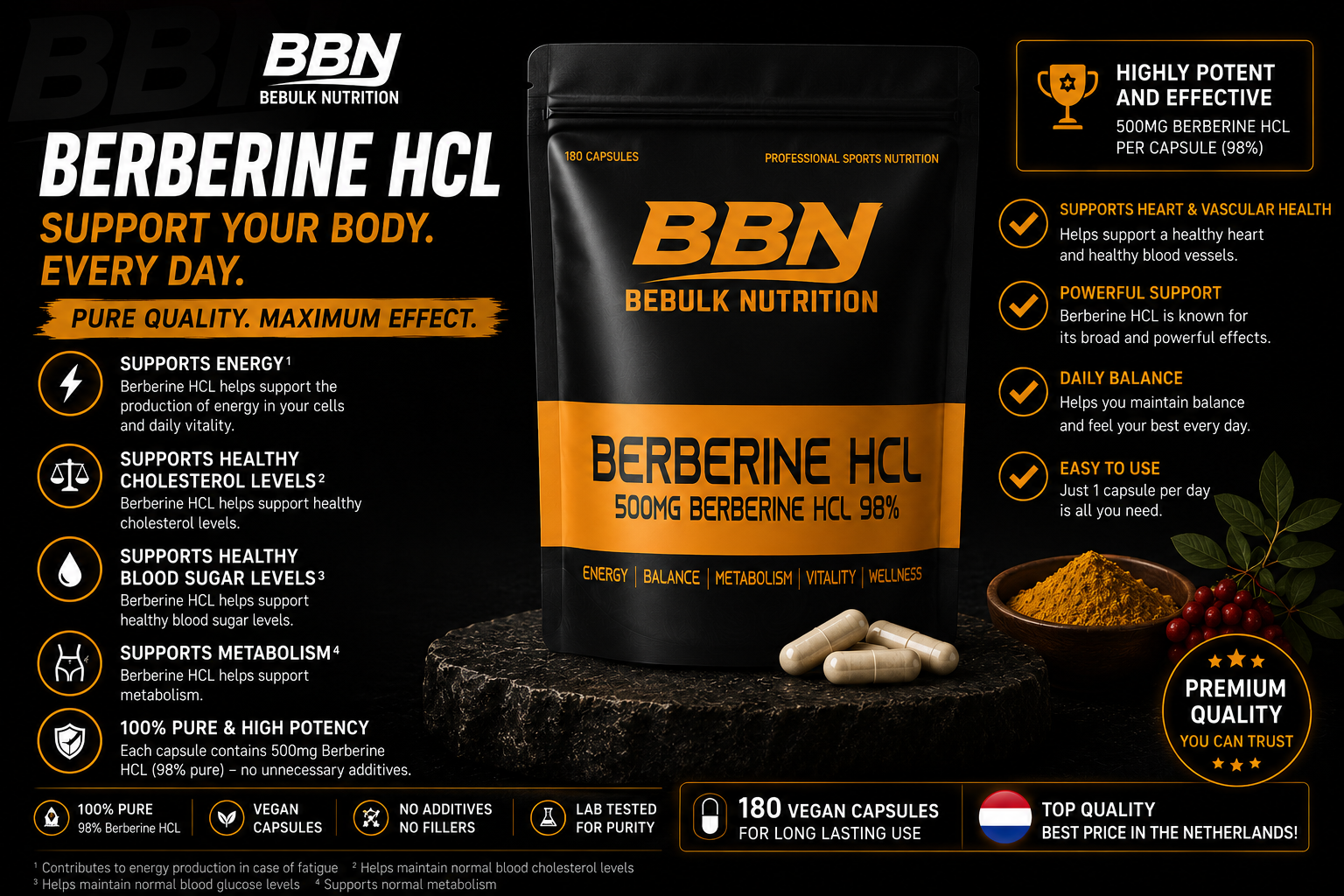 Berberine HCL 98% - Vegan - BeBulk Nutrition