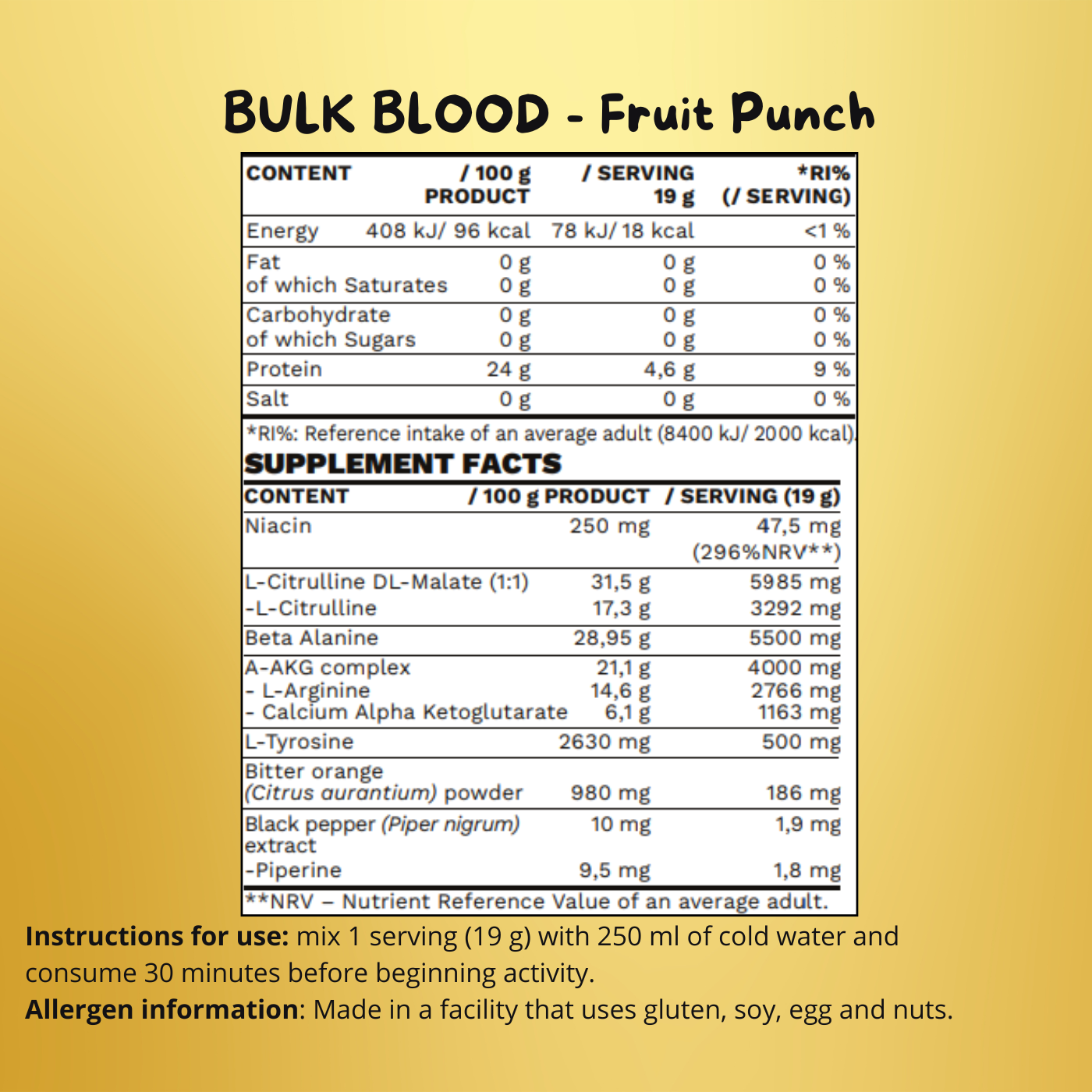 Bulk Blood Pump - High Pre-Workout - 300g - BeBulk Nutrition